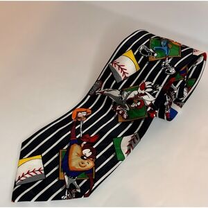 1993 Looney Tunes Mania Baseball Theme Men's Neck Tie 57" Long 3.75" Wide